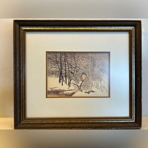 Vintage framed print titled "Kingfisher" by artist Robert A. Massey.